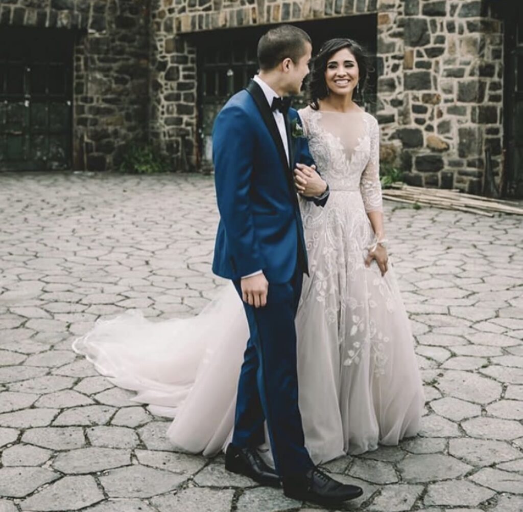 Dave and Nicole in front of Hotel Dupont, Wilmington Wedding, Luxe + Lovely Events